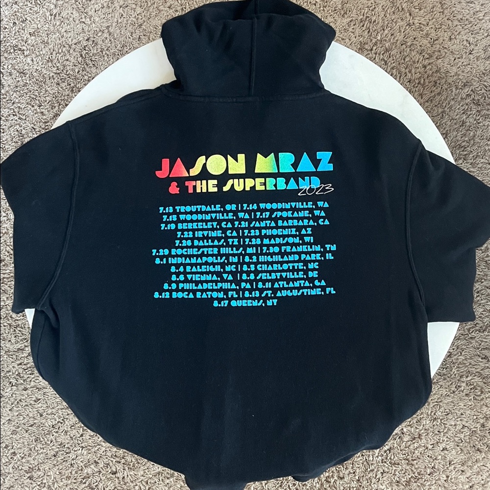 Jason Mraz Concert Full-Zip Hoodie Large Black Drawstrings Colorful Graphic - Picture 9 of 14